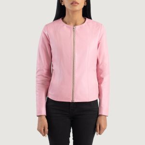 Elixir Pink Collarless Leather Jackets