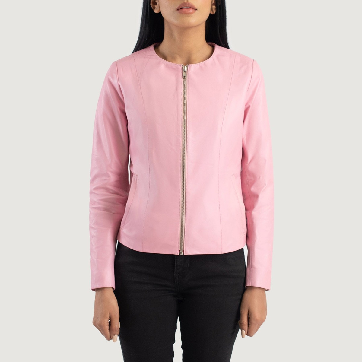 Elixir Pink Collarless Leather Jackets