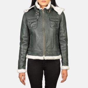 Fiona Green Hooded Shearling Leather Jackets