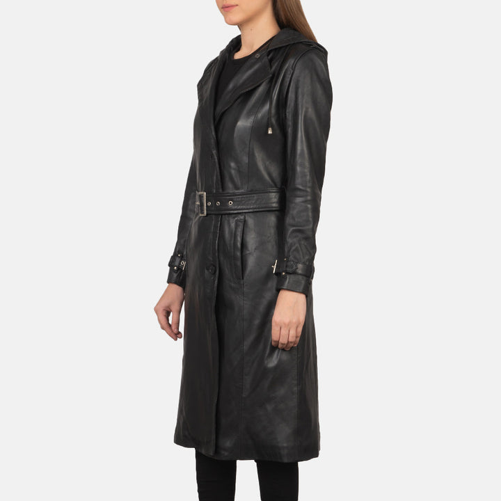 Fixon Hooded Black Trench Coat - Image 7