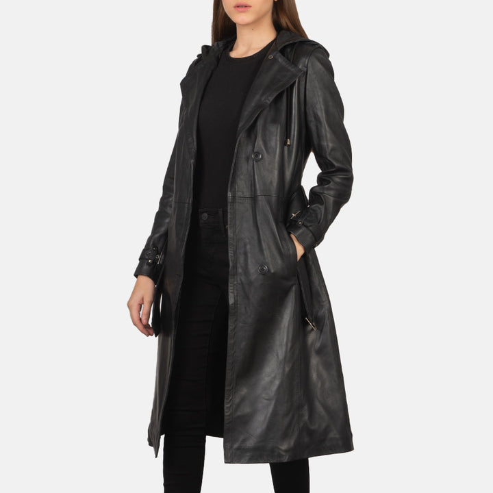 Fixon Hooded Black Trench Coat - Image 4
