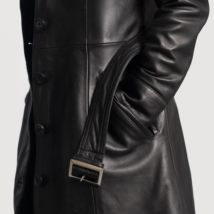 Moonlight Black Leather Trench Coat - Image 5
