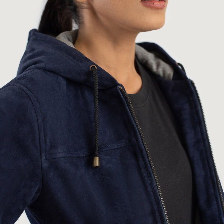 Rebella Blue Hooded Leather Bomber Jackets - Image 6