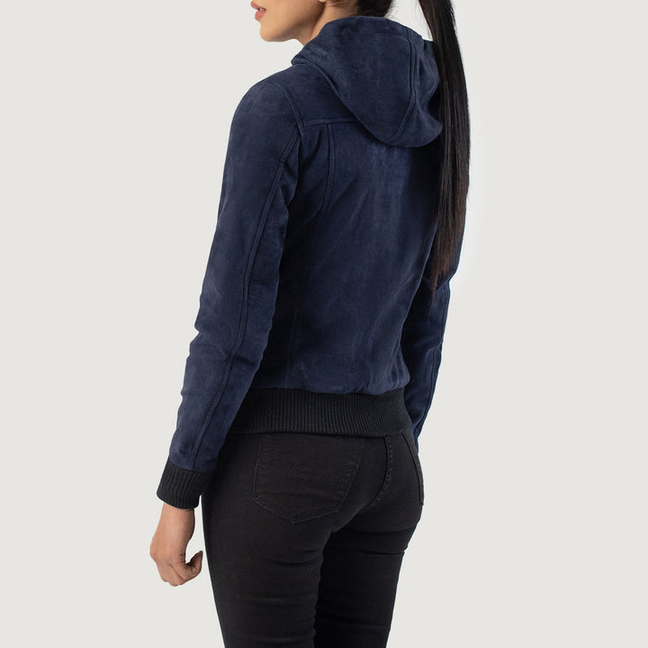 Rebella Blue Hooded Suede Bomber Jacket - Image 5