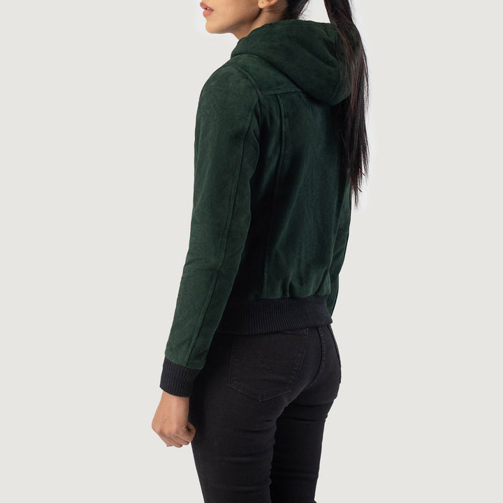 Rebella Green Hooded Leather Bomber Jackets - Image 5