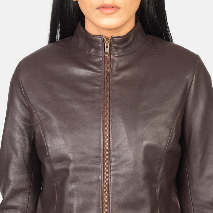 Rumella Maroon Leather Biker Jacket - Image 6