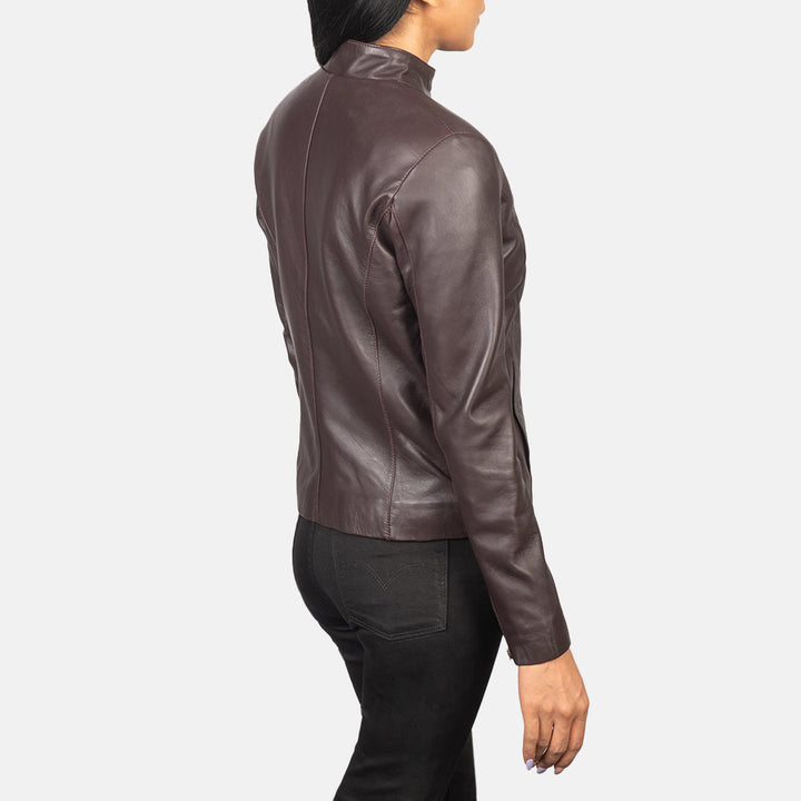Rumella Maroon Leather Biker Jacket - Image 2