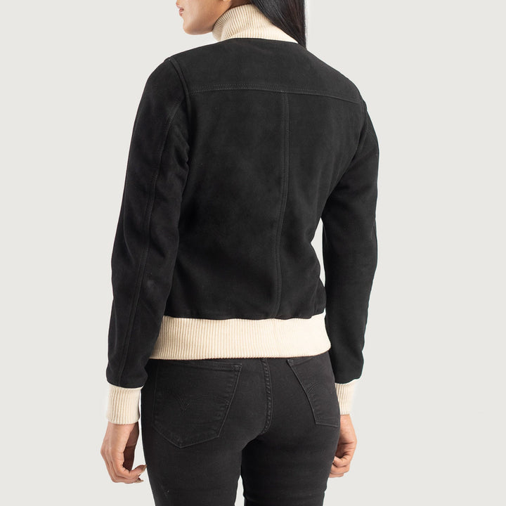 Sasha A1 Black Suede Bomber Jackets - Image 5