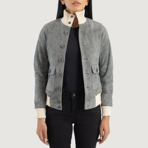 Sasha A1 Grey Suede Bomber Jackets