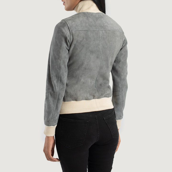 Sasha A1 Grey Suede Bomber Jackets - Image 5