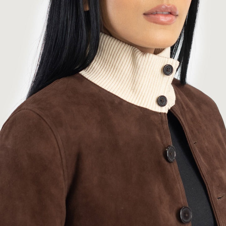 Sasha A1 Mocha Suede Bomber Jackets - Image 6