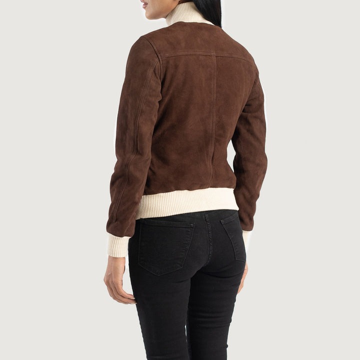 Sasha A1 Mocha Suede Bomber Jackets - Image 4