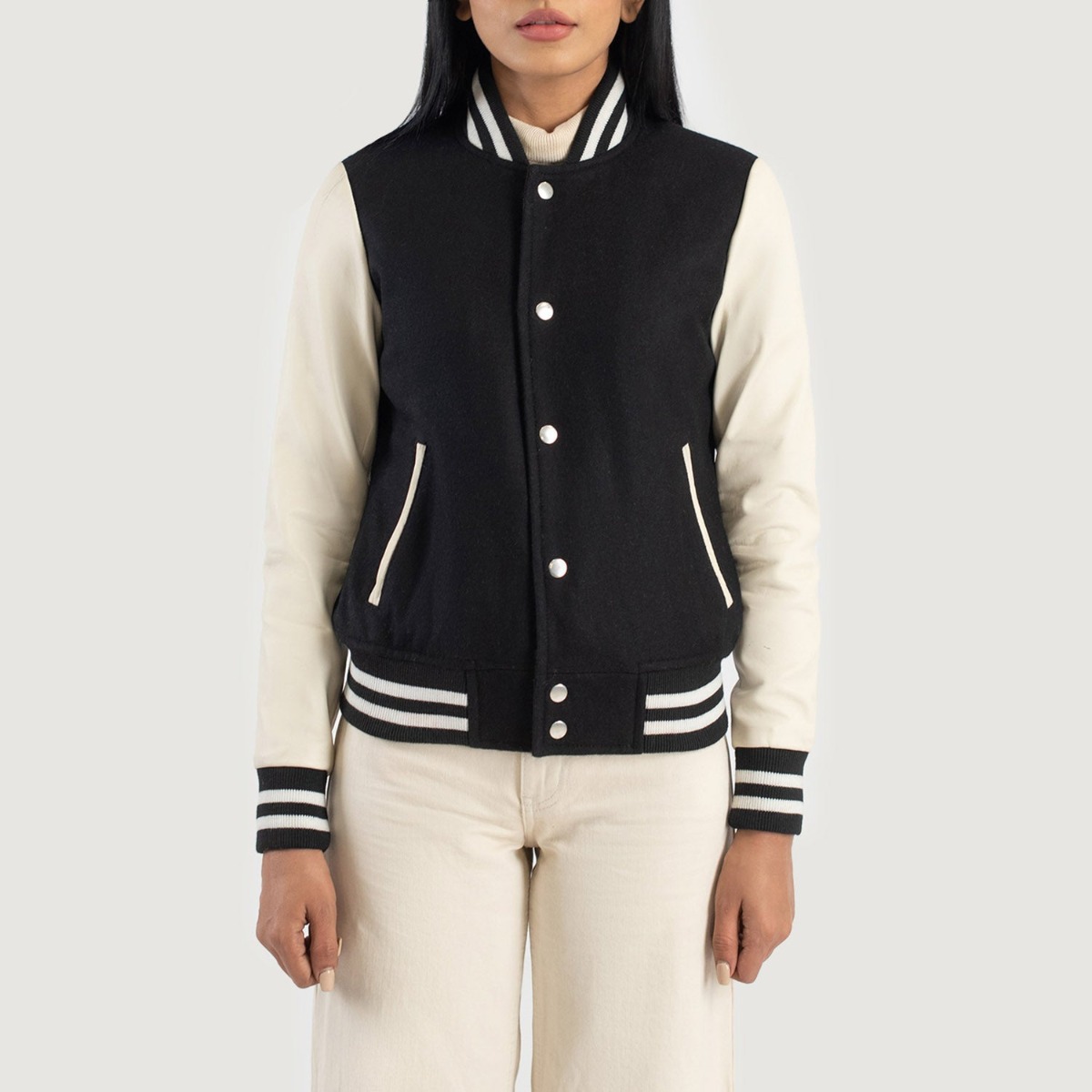 Savant Black & White Hybrid Varsity Jacket - Image 4