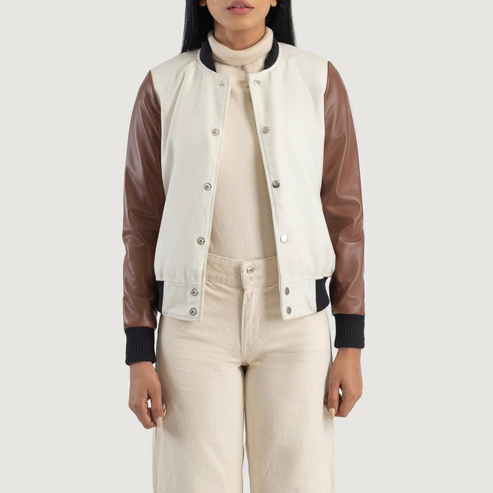 Savant White & Brown Hybrid Varsity Jacket - Image 3
