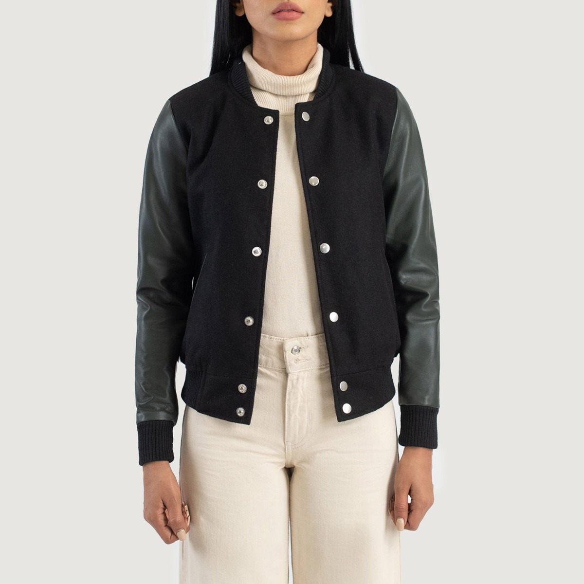 Savant Green & Black Hybrid Varsity Jacket - Image 3