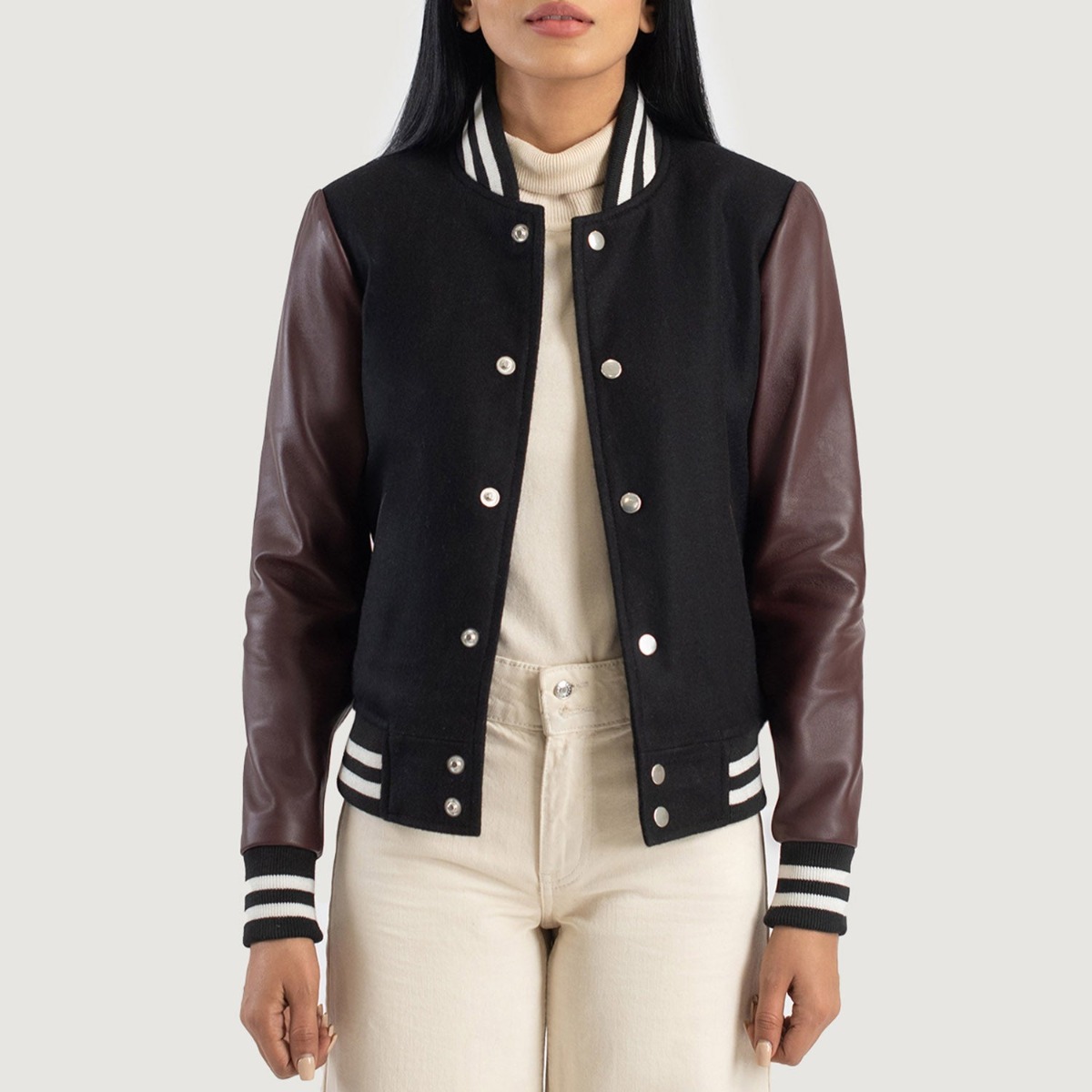 Savant Maroon & Brown Hybrid Varsity Jacket - Image 4
