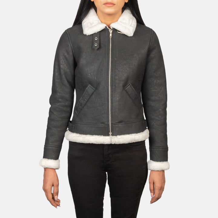 Sherilyn B-3 Black & White Leather Bomber Jackets