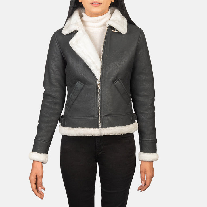 Sherilyn B-3 Black & White Leather Bomber Jackets - Image 6