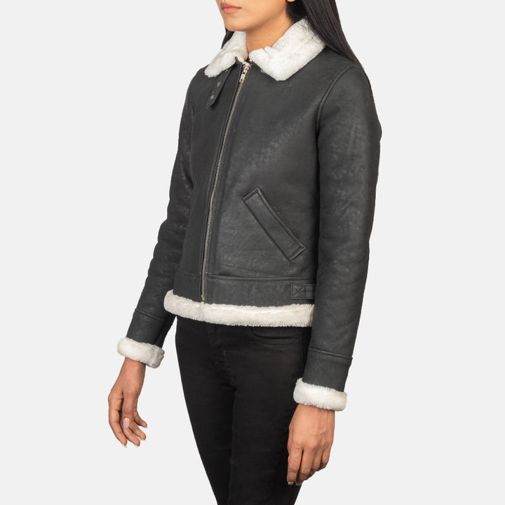 Sherilyn B-3 Black & White Leather Bomber Jackets - Image 7
