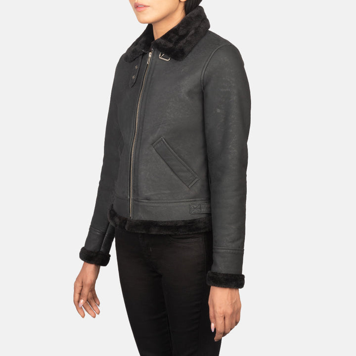 Sherilyn B-3 Distressed Black Leather Bomber Jackets - Image 5