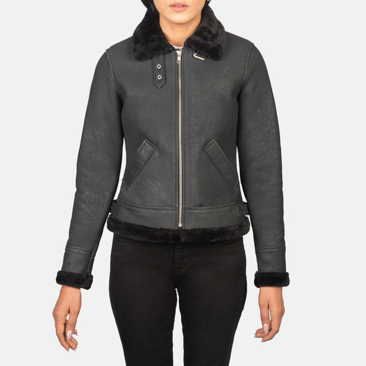 Sherilyn B-3 Distressed Black Leather Bomber Jackets - Image 4