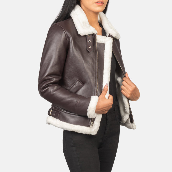 Sherilyn B-3 Maroon Leather Bomber Jackets - Image 4