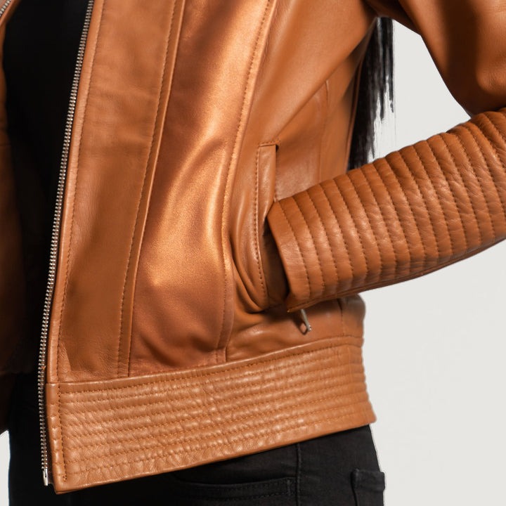 Sleeky Clean Tan Leather Biker Jackets - Image 6