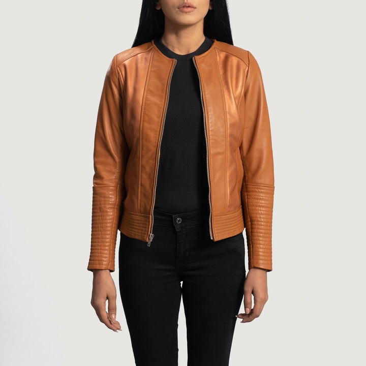 Sleeky Clean Tan Leather Biker Jackets - Image 3