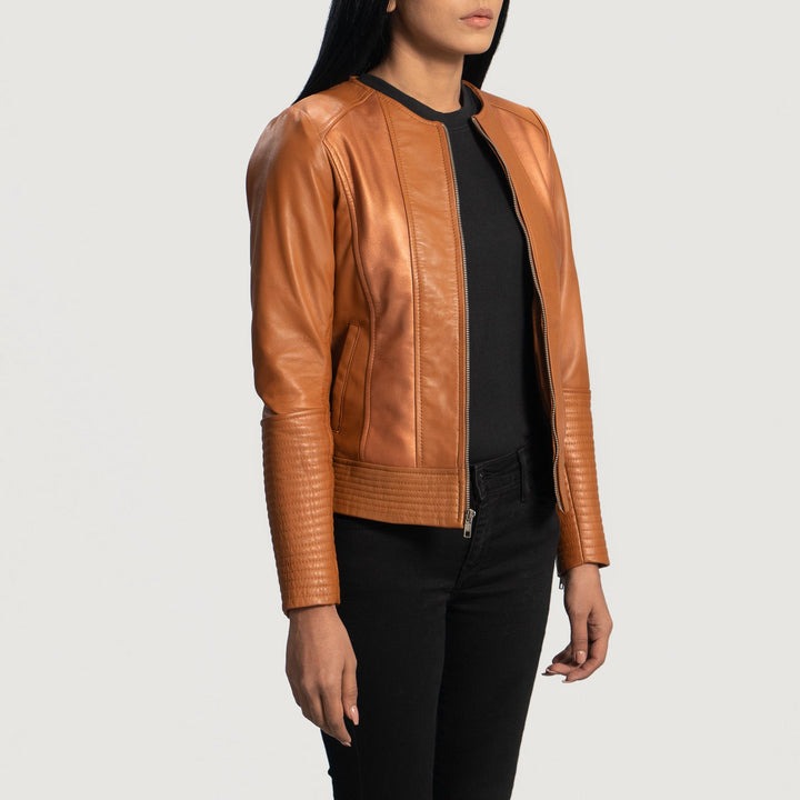 Sleeky Clean Tan Leather Biker Jackets - Image 2