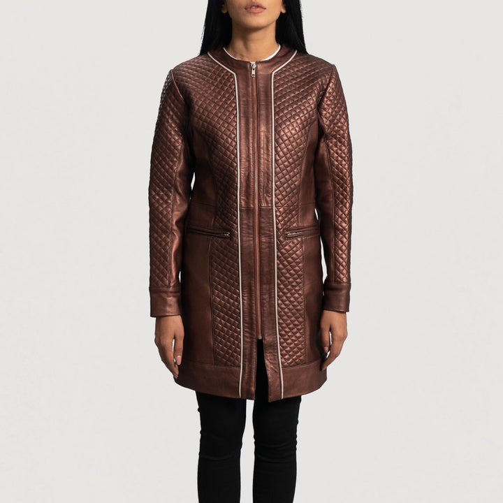 Trudy Lane Quilted Maroon Leather Coats - Image 2