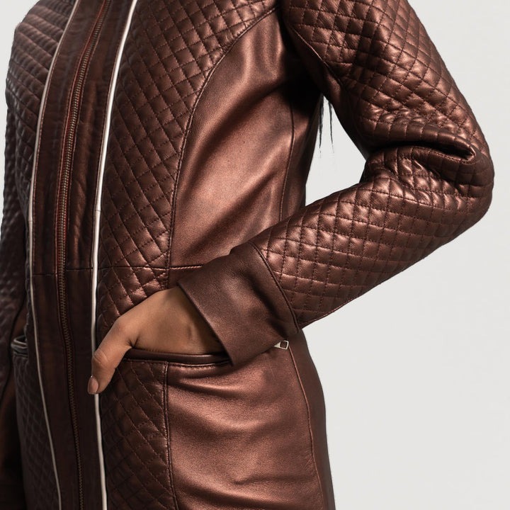 Trudy Lane Quilted Maroon Leather Coats - Image 7
