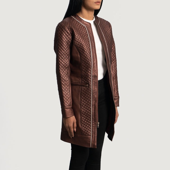 Trudy Lane Quilted Maroon Leather Coats - Image 4