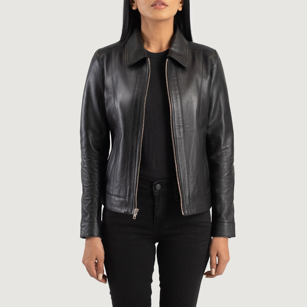Vixen Black Classic Collar Leather Jackets - Image 4