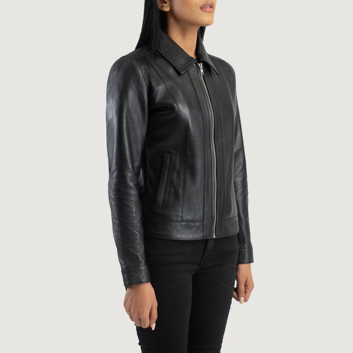 Vixen Black Classic Collar Leather Jackets - Image 2