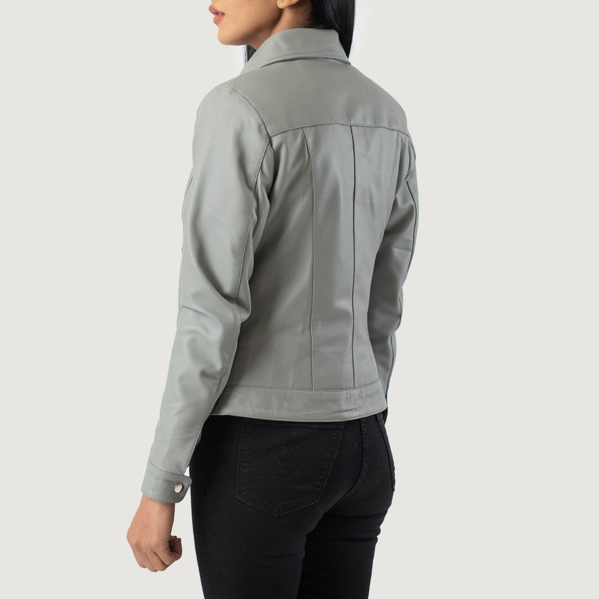 Vixen Grey Classic Collar Leather Jacket - Image 3