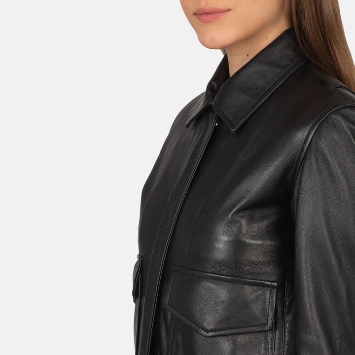 Westa A-2 Black Leather Bomber Jacket - Image 3