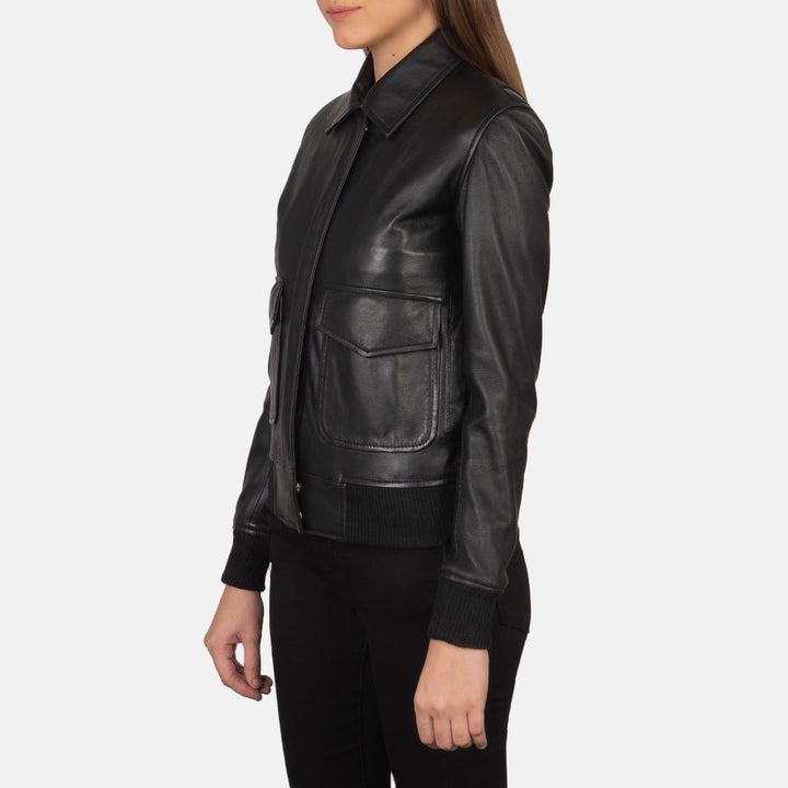Westa A-2 Black Leather Bomber Jacket - Image 4