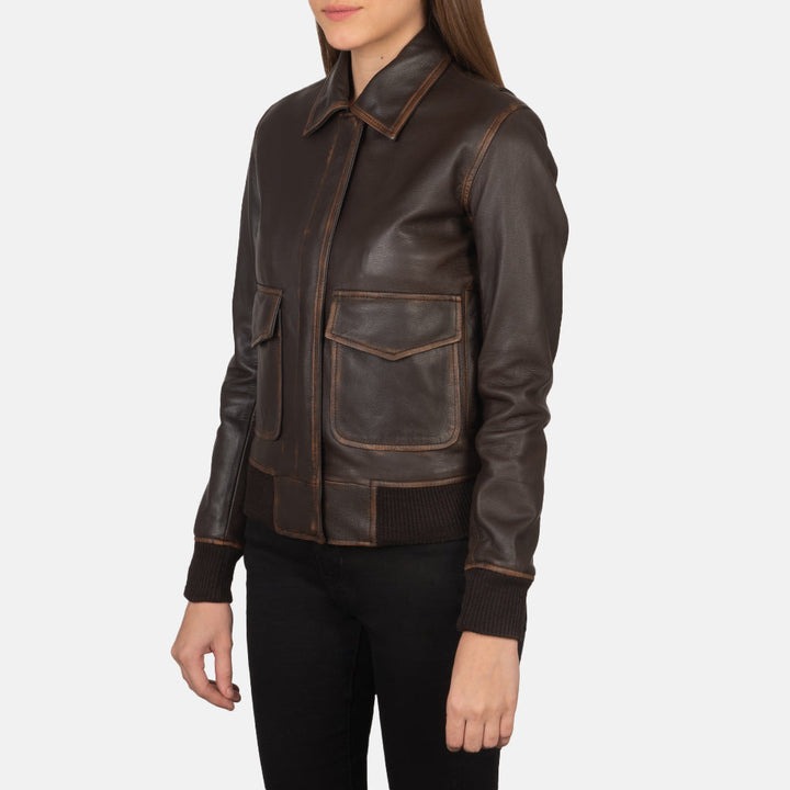 Westa A-2 Brown Leather Bomber Jacket - Image 4