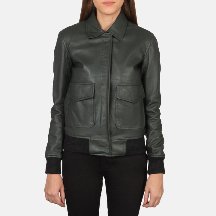Westa A-2 Green Leather Bomber Jacket - Image 3
