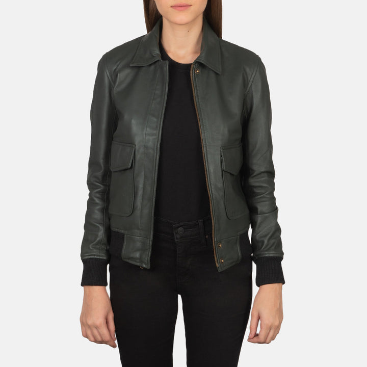Westa A-2 Green Leather Bomber Jacket - Image 4