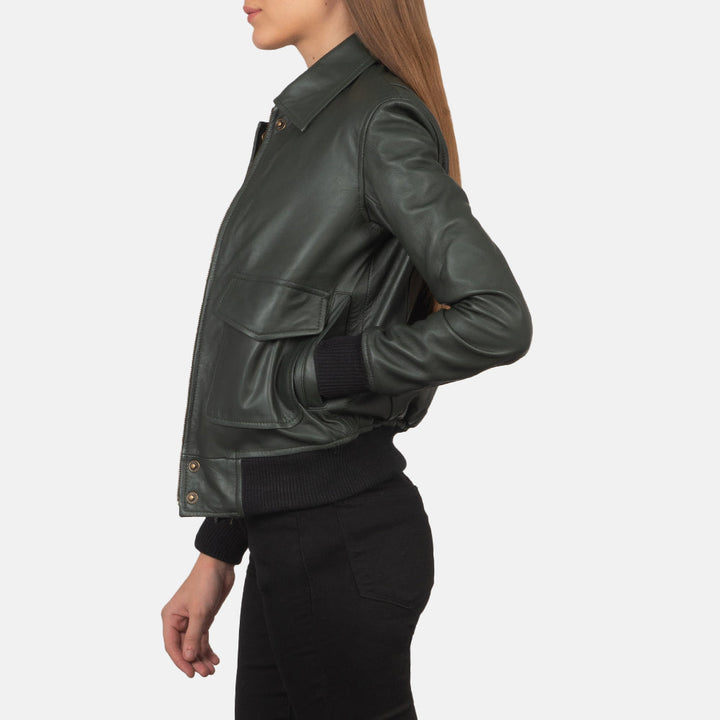 Westa A-2 Green Leather Bomber Jacket - Image 3