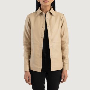 Zenith Beige Leather Shirt Jackets