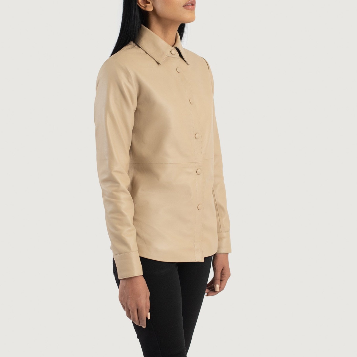 Zenith Beige Leather Shirt Jackets - Image 3