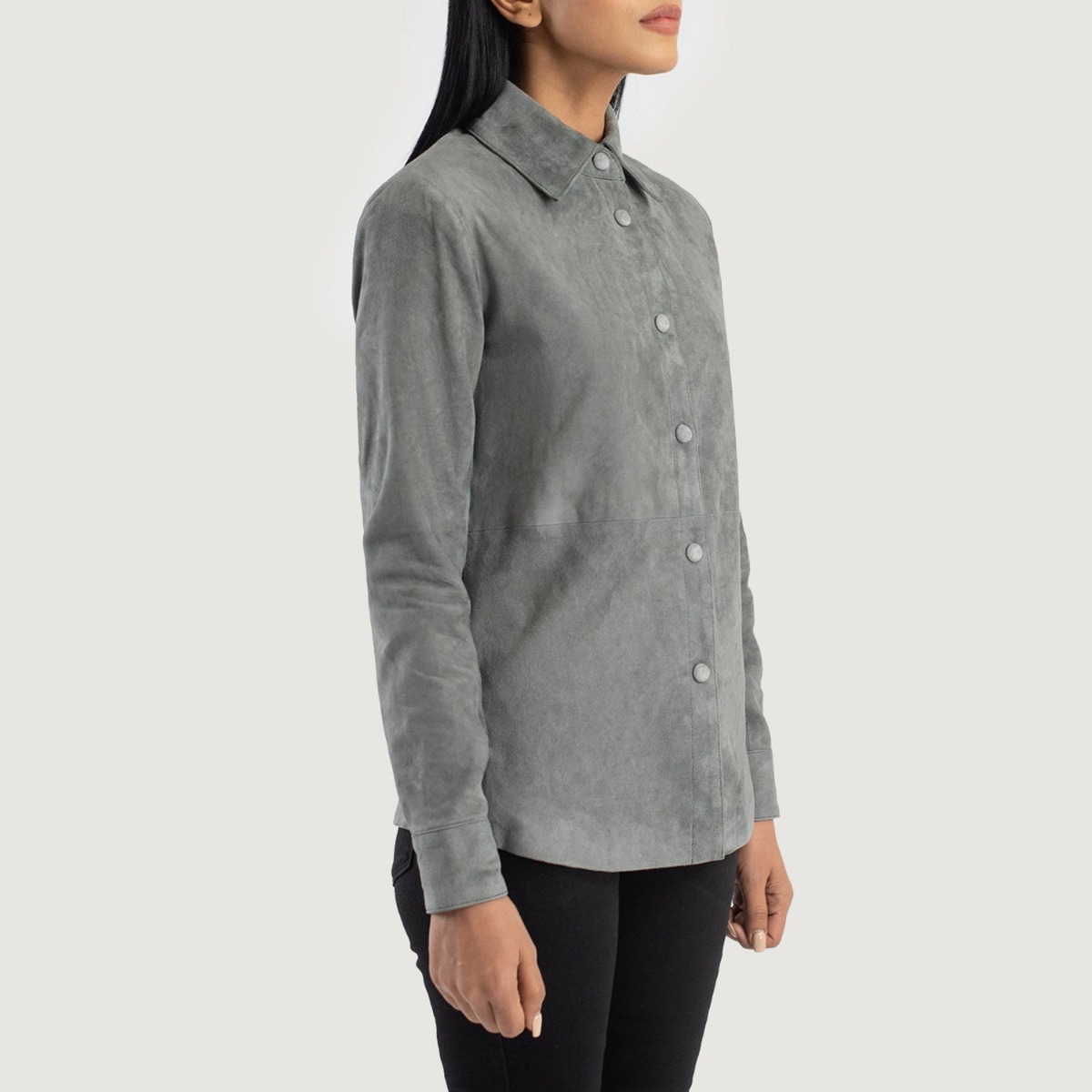 Zenith Grey Suede Leather Shirt Jacket - Image 3