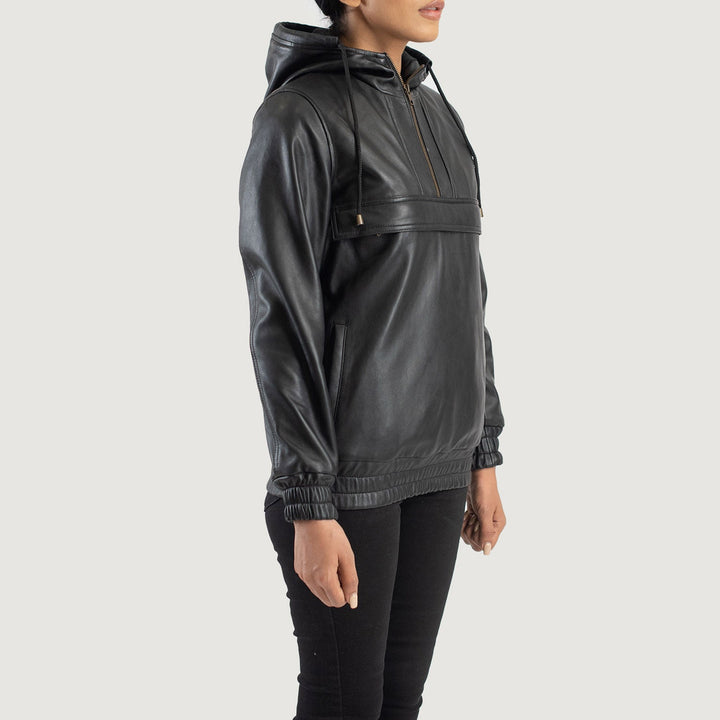Zest Black Hooded Leather Pullover Jackets - Image 3