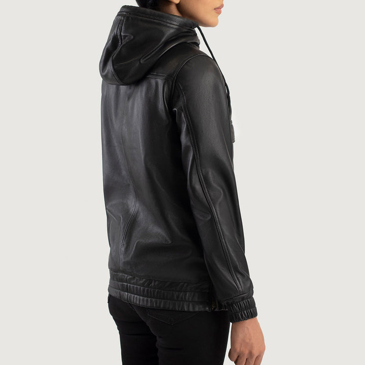 Zest Black Hooded Leather Pullover Jackets - Image 4