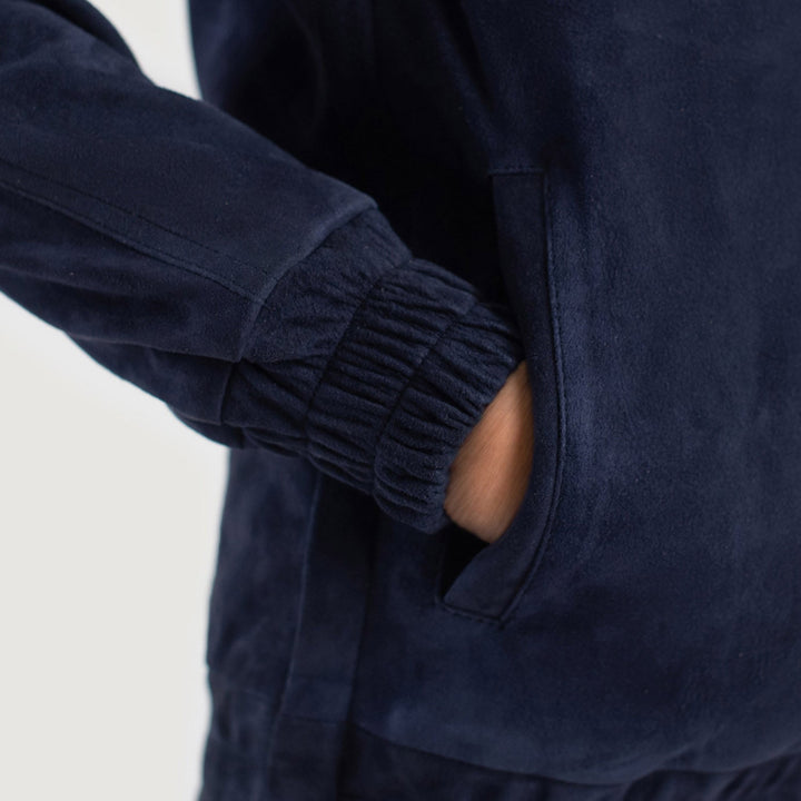 Zest Blue Hooded Leather Pullover Jackets - Image 6