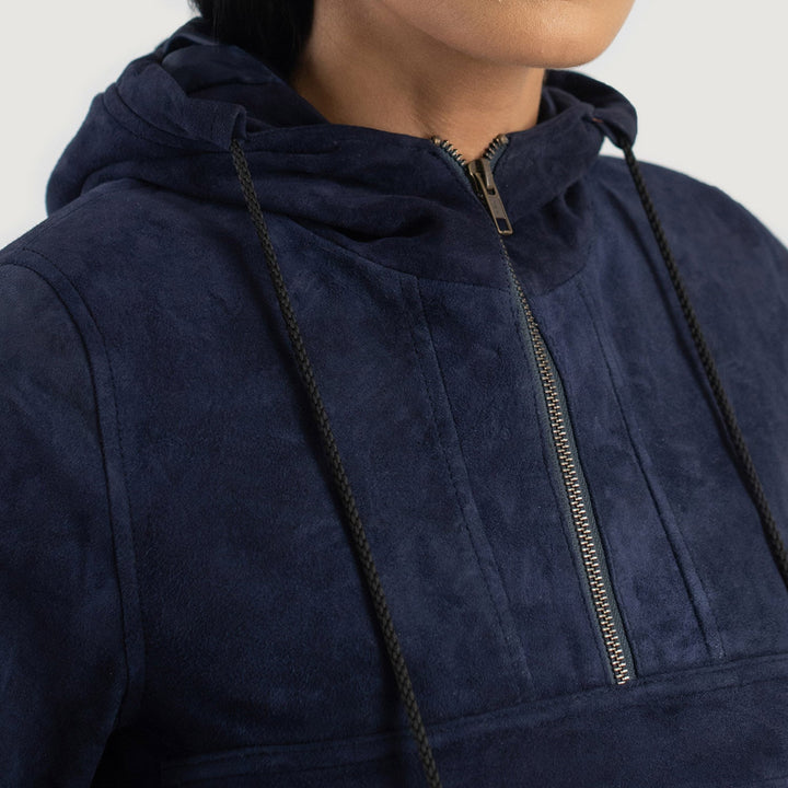 Zest Blue Hooded Leather Pullover Jackets - Image 5