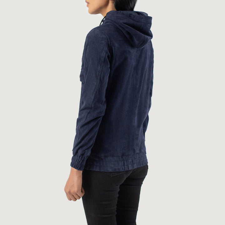 Zest Blue Hooded Leather Pullover Jackets - Image 4