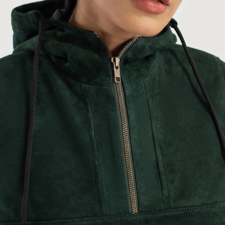 Zest Green Hooded Leather Pullover Jackets - Image 6